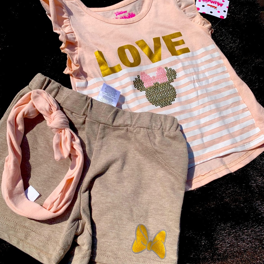 New Disney Mini short set w/headband 4T